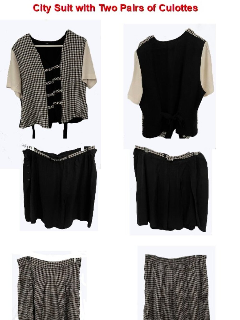 Ladies City Suit, Jacket w 2 Pleated Skorts, Resource, S 22, Eggshell/Blk, Rayon